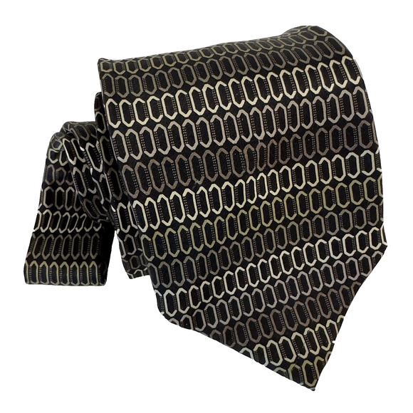 Giorgio Brutini Collezione Tie Black/Grey/Cream Handmade Silk Geometric preppy - Picture 1 of 12